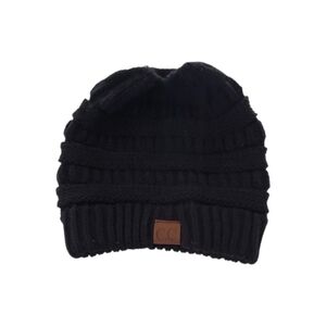 C.C Exclusives Womens Beanie Tail Black Messy Bun Cable Knit Hat One Size NWOT